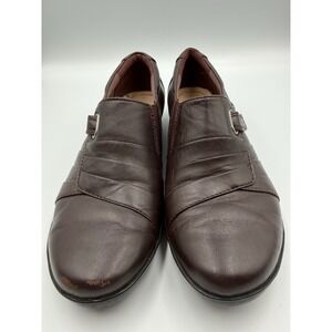 Clarks Collection Women's 8B Burgundy Leather Slip On Comfort Shoes Cushion Soft